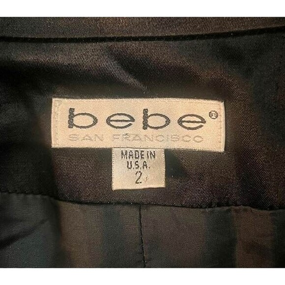 Bebe 2 4 6 S M Jet Black Duchess Satin Sleek Belted Pockets Trench Coat Jacket - Picture 6 of 7